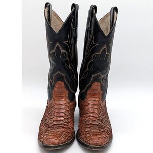 Women's 7.5 Exotic Leather Cowboy Boots Black Brown Western Embroidered